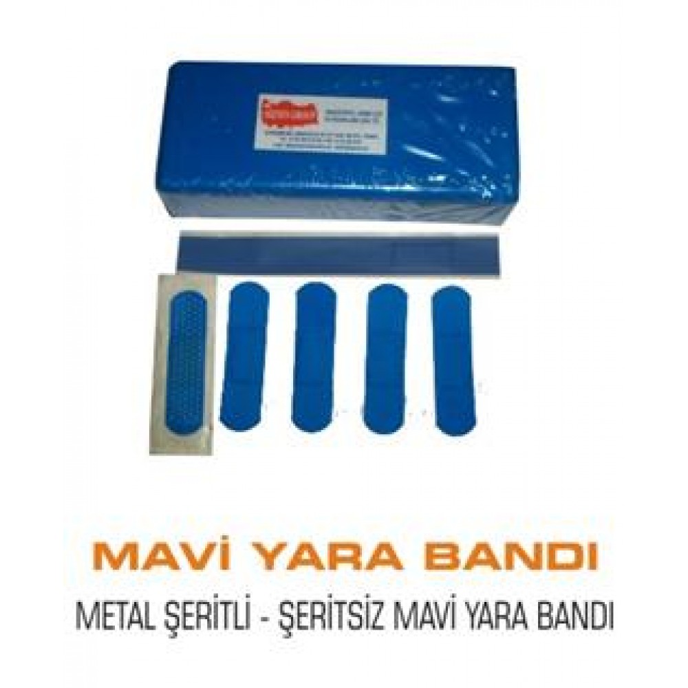 Mavi yara bandı Metal şeritli 100 LÜ KUTU İTHAL